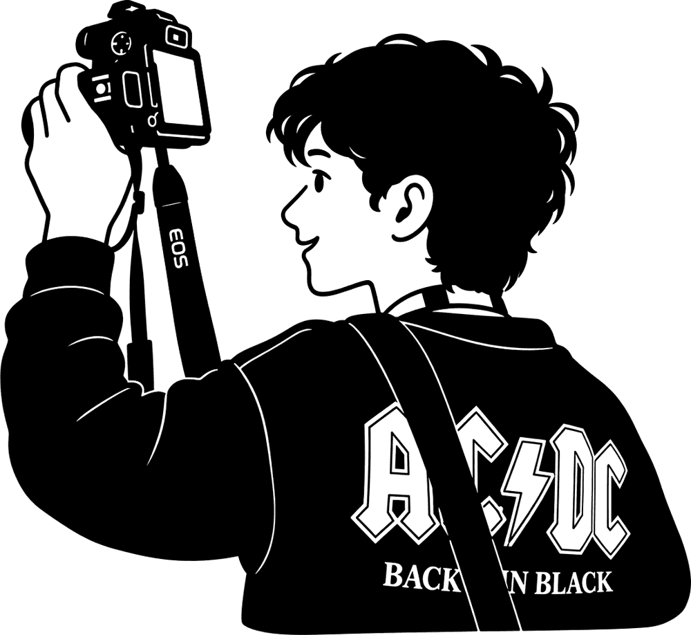 Illustration of Om holding a camera